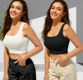 Cotton Blend Solid Top for Women (White & Black, S) (Pack of 2) 18594