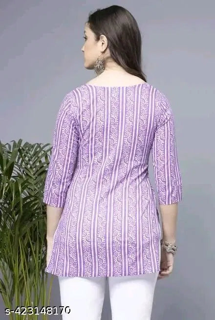 Lavender Short Kurti, Stylish Women's Pure Cotton kurti 13374