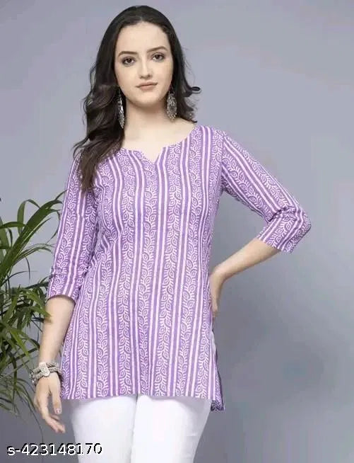 Lavender Short Kurti, Stylish Women's Pure Cotton kurti 13374